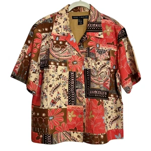 Anne Carson Womens Vintage Patchwork Blouse Size Large Pink Brown Floral Western - Picture 1 of 6