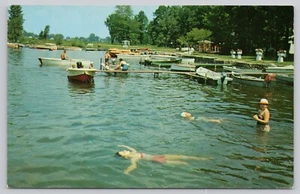 Sunset Beach Vineyard Lake Swimmers Boaters Irish Hills Michigan Chrome Postcard - Picture 1 of 2