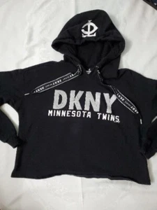 Minnesota Twins DKNY Cropped Hooded Sweater Long-Sleeve Medium Women's Black  - Picture 1 of 6