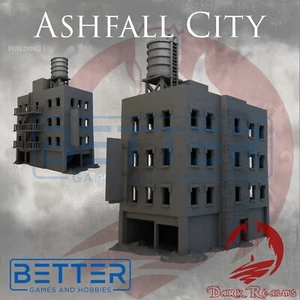 Building 1 - Ashfall City, (28mm, 15mm) 3d printed Tabletop Wargames Terrain - Picture 1 of 11