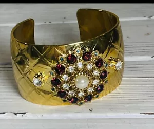 Vintage RJ Graziano Kristall Rot Strass Gold Armreif Armband - Bild 1 von 9