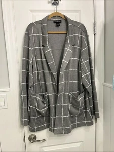 Lane Bryant Cardigan Sweater Open Front Gray With White Box Design Size 26/28 - Picture 1 of 10