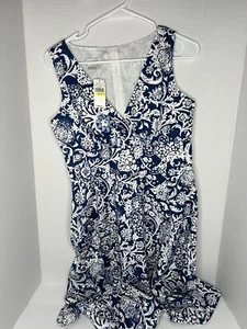 Van Heusen Dress Chambray Blue White Floral Size 4 Cotton Summer Sleveless Sun - Picture 1 of 6