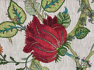 Bukhara Exotic Floral 100% French Linen Fabric in Ruby Curtains Upholstery