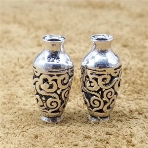 2 Sterling Silver Hollow Vase Beads 925 Silver Spiral Spacer for Bracelet - Picture 1 of 4