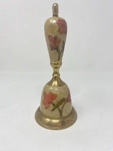 Vintage Brass Hand Bell Cloisonne Enamel Red Floral Design 7.5" Tall - Picture 1 of 11