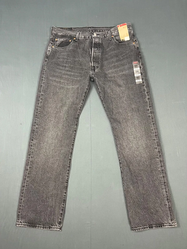 Levis 501 Straight Leg Button Fly Mens Jeans - 44x32 , Black