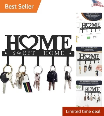 Elegante organizador de pared de 5 ganchos: llavero de metal negro para entrada y cocina Foto 1 de 4