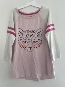Cat & Jack Kid Girls Cheetah Graphic Cotton Blend 3/4 Sleeve Shirt Pink XL 14/16 - Picture 1 of 5