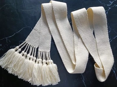 Boho Belt Woven White Tie Belt Ukraine Ivory Long Monochrome Slavic Ribbon Ivory - Image 1 of 4