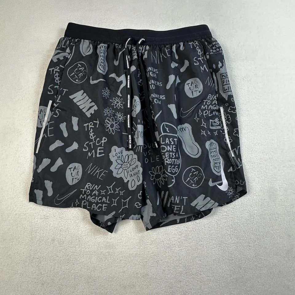 Nike Shorts Mens Medium Air Nathan Bell Graffiti Print Reflective Lined AT7807 - Image 1 of 4