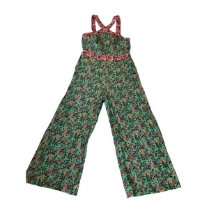 Mono Boden UK12 US8 Verde Estampado Floral Lino Pierna Ancha Correa Cruzada - Imagen 1 de 8