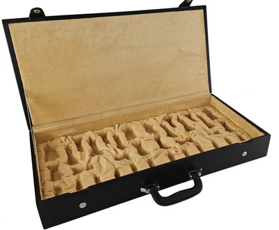 Caja de almacenamiento plana para hombre Staunton de hasta 4" juego de ajedrez negro imitación cuero 3,75" Foto 1 de 3