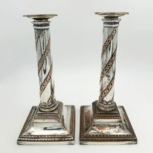 PAAR GEORGE III KERZENLEUCHTER ALTE SHEFFIELD TELLER um 1780 - Bild 1 von 9