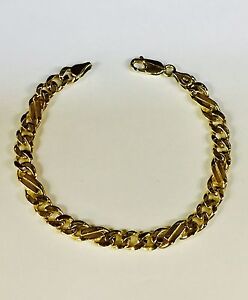 18kt Solid Yellow Gold Handmade Curb Link Mens Bracelet 7" 24 Grams 7MM