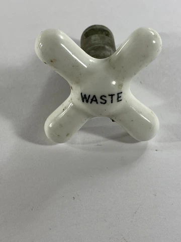 Vtg Waste Sink Handle Cross White Porcelain 2" Nickel Drain Tub Bathroom Cover
