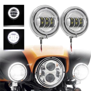 2x Luces antiniebla LED cromadas de 4,5" lámpara auxiliar de paso y cubo de carcasa para Harley - Imagen 1 de 12