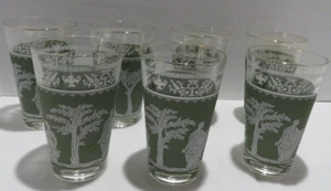 VTG WEDGEWOOD JASPERWARE GREEN GRECIAN GLASSES 12 OZ. SET OF 7 - Picture 1 of 7