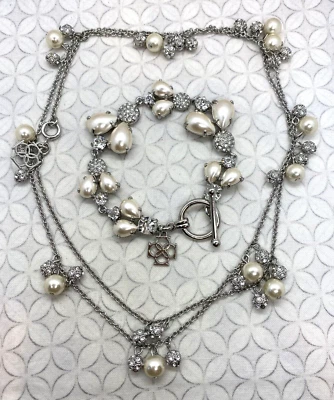 Conjunto de pulsera collar largo de perlas sintéticas de cristal disperso Ann Taylor cuentas redondas Foto 1 de 4
