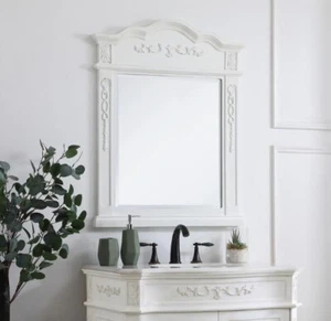 Elegant Decor Danville 36" x 28" MDF Wood Bathroom Mirror in Antique White - Picture 1 of 5