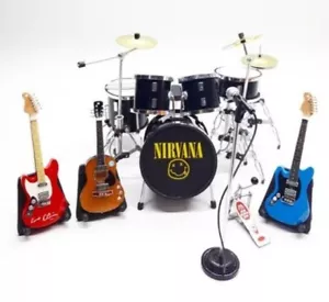 Miniature Drum Set Black Guitars free Mic Special Edition Musical Display 1/12 - Picture 1 of 5