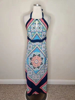 Allen B Schwartz Halter Maxi Dress Size 4 Mosaic Floral Sleeveless Colorful - Image 1 of 4