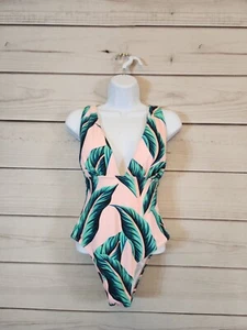 Cupshe Women’s Pink Palm Leaves Tropical One-Piece Swim Bathing Suit Size M - Picture 1 of 6