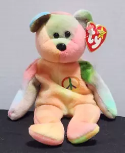 P.V.C. Rarissimo Beanie Bear "PEACE" originale PELLETS-RITIRATO con anomalie etichetta. - Foto 1 di 14