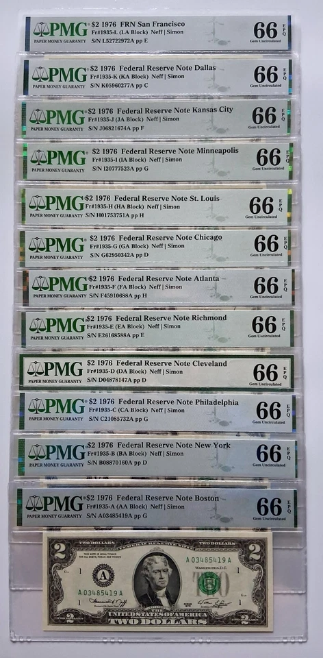 1976 $2 Notes - SET of all (12) Fed. Res. Banks (A thru L) - 66 EPQ Gem Unc. - Image 1 of 4