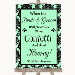 Mint Green Damask Confetti Personalised Wedding Sign - Picture 1 of 8