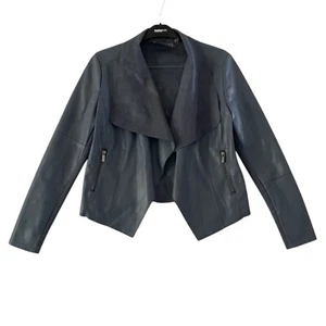 BAGATELLE  Gray Faux Leather Drape Collar Asymmetrical Open Moto Jacket Size S - Picture 1 of 12