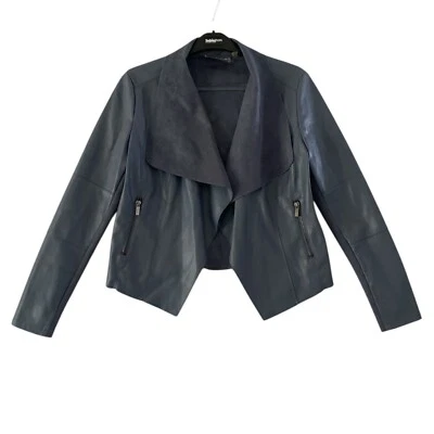 Chaqueta de Moto BAGATELLE Gris Imitación Cuero Cuello Cortina Asimétrica Abierta Talla S Foto 1 de 4