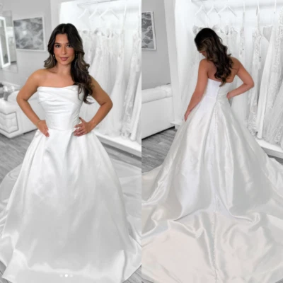 White Ivory Wedding Dress Sleeveless Satin Newest 2025 Beach Summer Bridal Gown - Image 1 of 4