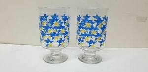 2 BLUE YELLOW STAR EAGLE FOOTED GLASS TUMBLERS 5 1/2" - Picture 1 of 3