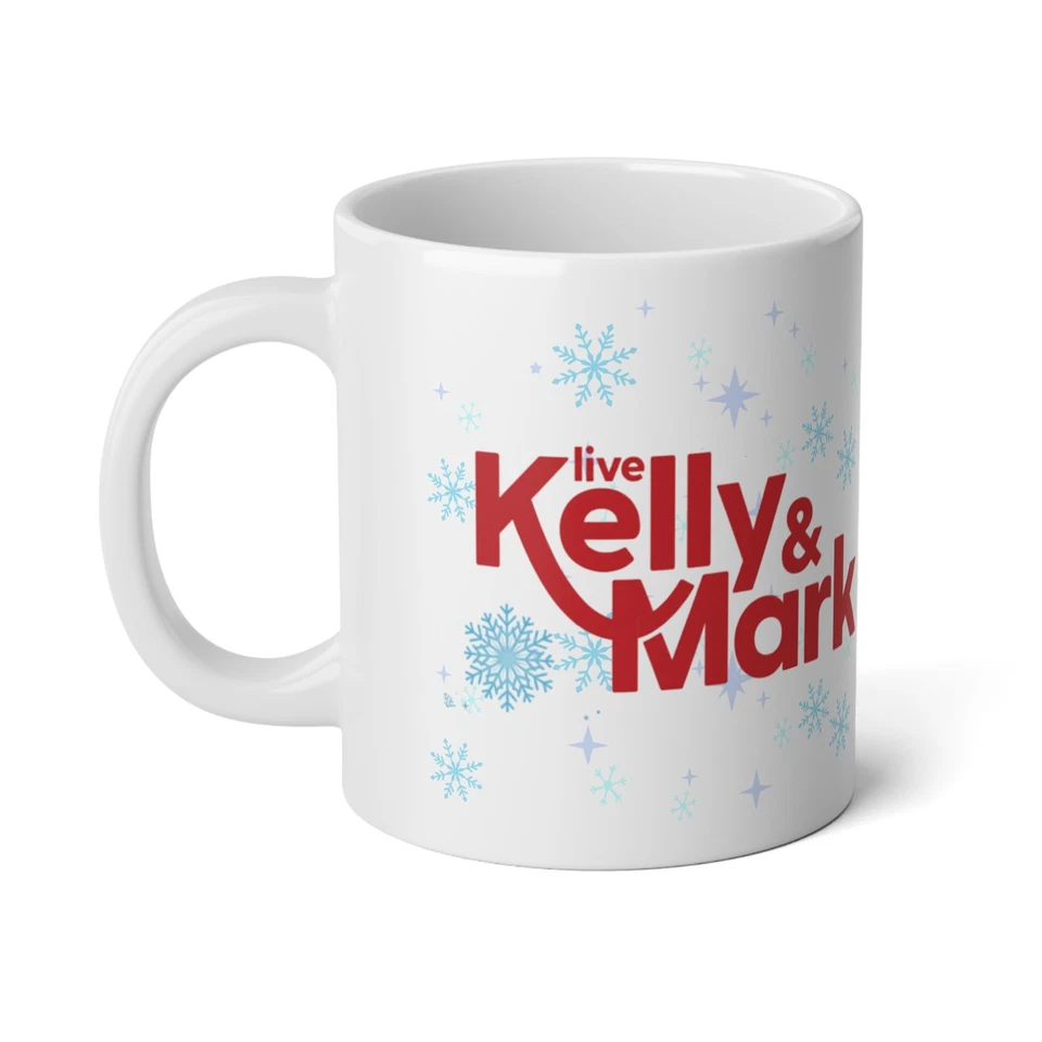 CCCRAFTOPIANJ Live Kelly and Mark logo mug | 20oz jumbo mug, winter snowflake design