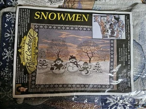NIP Pat Cockrell Collection Signature Set : Tapestry 68”x50" Snowmen &3 Stocking - Picture 1 of 4