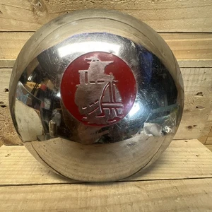1946 1947 1948 PLYMOUTH 10” Chrome Moon Hubcap With Red Ship Chrysler - Picture 1 of 8