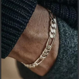 Massiver 925 Sterlingsilber Unisex Figaro Hip Hop Mode Armreif Manschette Armband UK - Bild 1 von 6