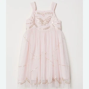 H&M Light Pink Tulle Sequined Butterfly Dress Sz 1.5-2Y 2T Blush Princess Party - Picture 1 of 9