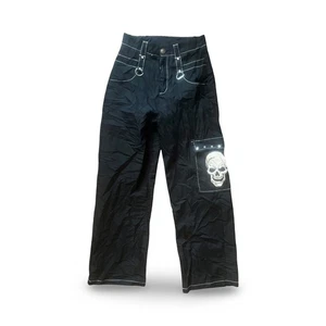 Romwe Skull Bones Grunge Skater Graphic Goth Black Wide Leg Pants Size XS - Picture 1 of 9