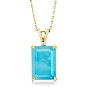 18K Yellow Gold Plated Silver Green Turquoise Pendant Necklace For Women (5.02 - Picture 1 of 4