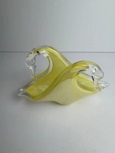 Murano Lavorazione Arte Glass Yellow Double Swan Napkin/Mail Holder - Picture 1 of 8