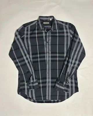 Burberry London Men’s Plaid Button Down Long Sleeve Dress Shirt Grey Size Large - Image 1 of 4