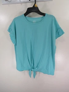 New Wonder Nation Tie Front Tee Size L 10 12 Plus Girls Pale Topaz Ruffle Sleeve - Picture 1 of 6