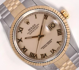 Rolex Datejust 36mm Two-Tone Jubilee 18K Gold Fluted Bezel Ivory Roman Dial - Picture 1 of 6