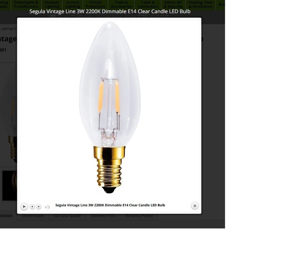 Segula Vintage 3W 2200K Dimmable E14 Clear Candle LED Bulb Product Code: 55201 - Image 1 of 1