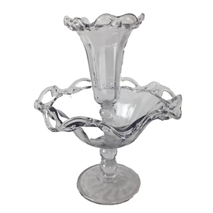 Vintage Imperial Glass Crocheted Open Lace Epergne With Center Horn 12” Tall - Picture 1 of 7