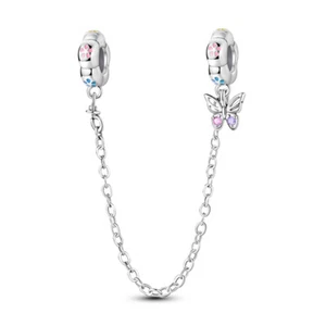 Dije de cadena de seguridad de mariposa flor de primavera MULA para pulsera de plata de ley 925 - Imagen 1 de 5