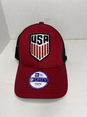 New ERA Youth USA US Soccer Striped 9Forty  Snapback Trucker Hat Red Navy White - Image 1 of 3