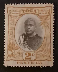TONGA 1897 2d Definitive Grey + Bistre Type II wmk sideways lhm SG42a (B55) - Picture 1 of 2